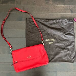 Kate Spade Red Genuine Leather Foldover Flap Crossbody Shoulder Bag w/Dustbag